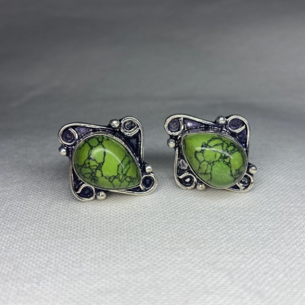 Solid Sterling Silver Men’s Green, Synthetic Ston… - image 1